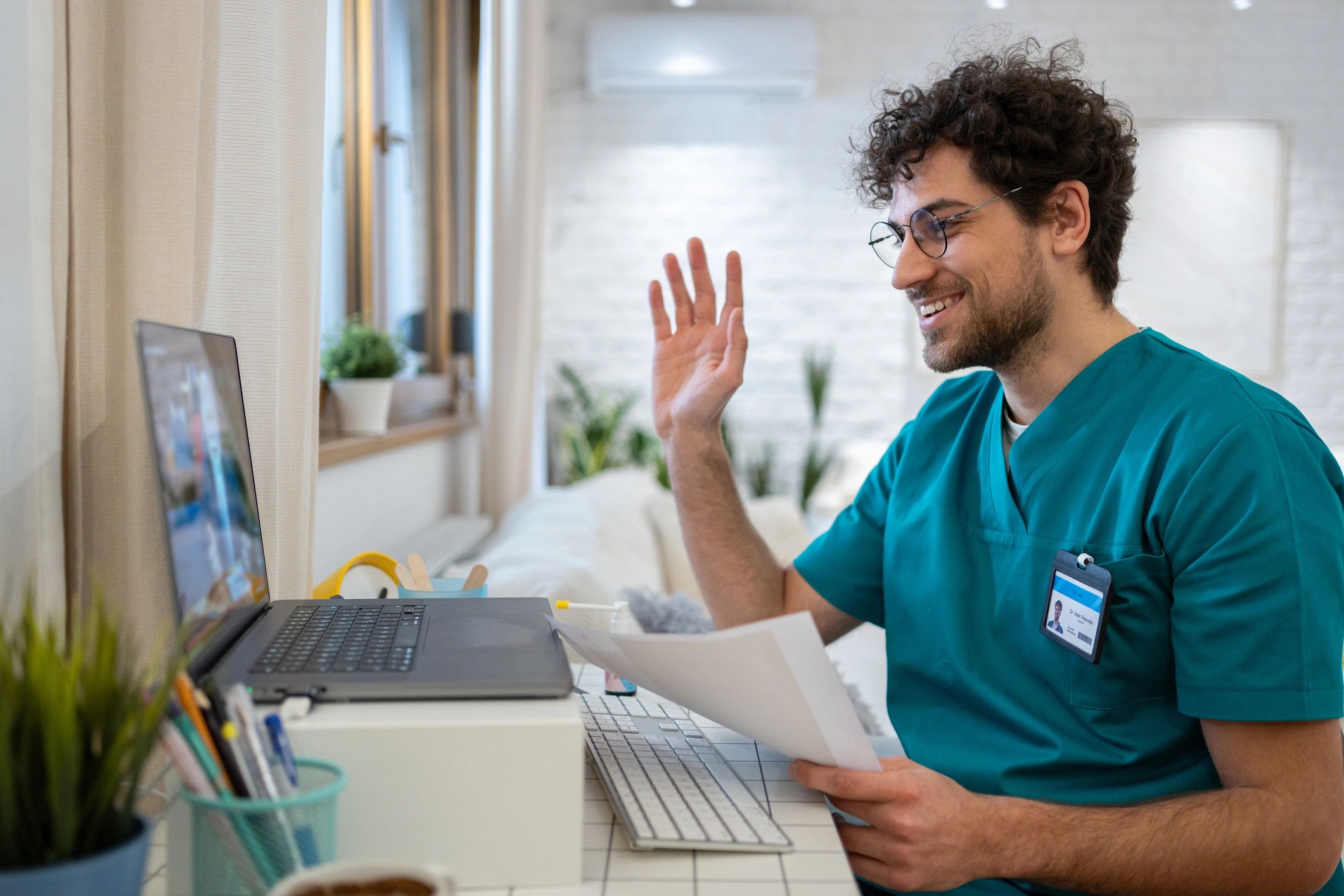 Clinician on a telehealth video call